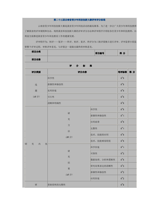 青少年科技创新大赛评审评分标准