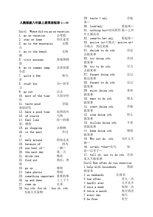 英语八年级上册重点短语归纳