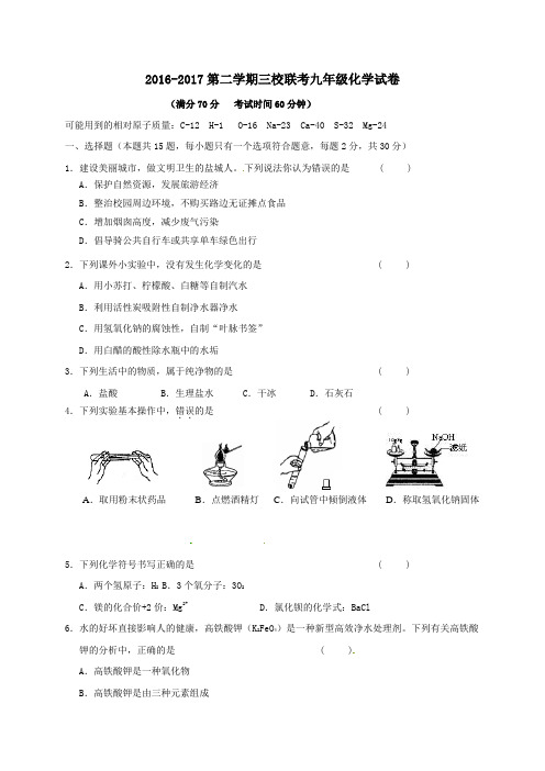 江苏省盐城市建湖县2017届九年级第二学期第一次月考化学试卷