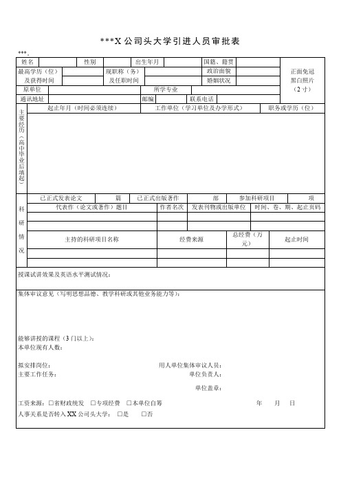 汕头大学引进人员审批表【模板】