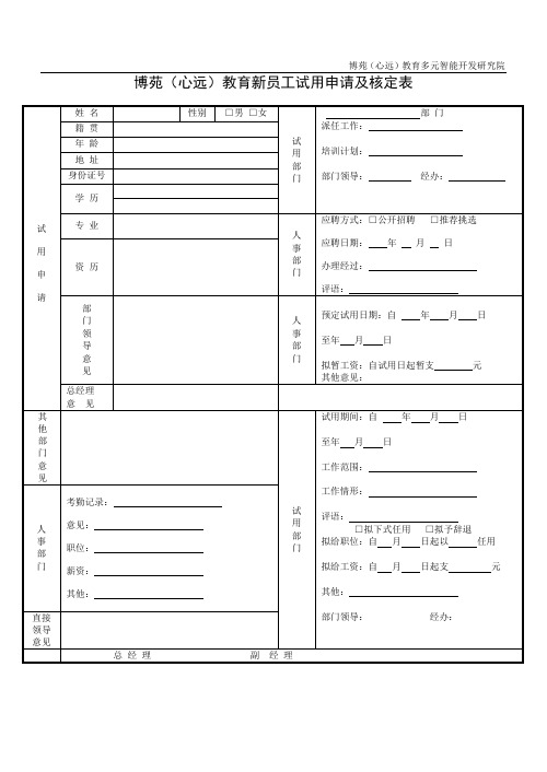 新员工试用申请及核定表