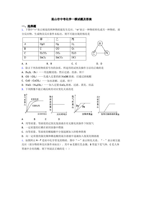 昆山市中考化学一模试题及答案