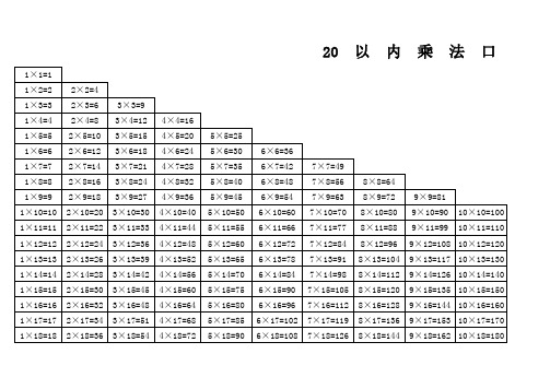 20以内乘法表(直接打印即可)