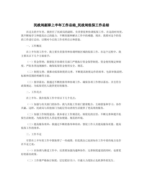 民政局副职上半年工作总结_民政局低保工作总结