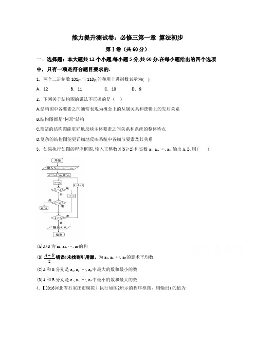 专题01 算法初步(B卷)-2015-2016学年高一高二数学同步单元双基双测“AB”卷(新人教版A版必修3)