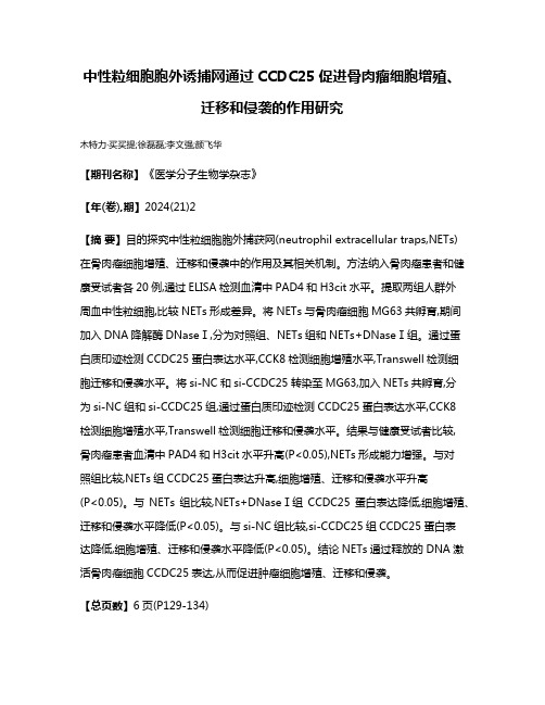 中性粒细胞胞外诱捕网通过CCDC25促进骨肉瘤细胞增殖、迁移和侵袭的作用研究