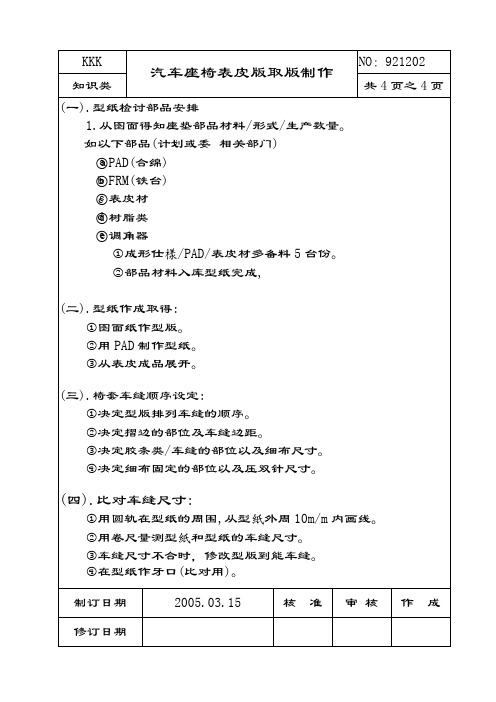 汽车座椅表皮版取版制作