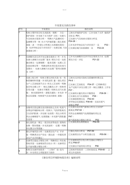 专家意见及修改清单