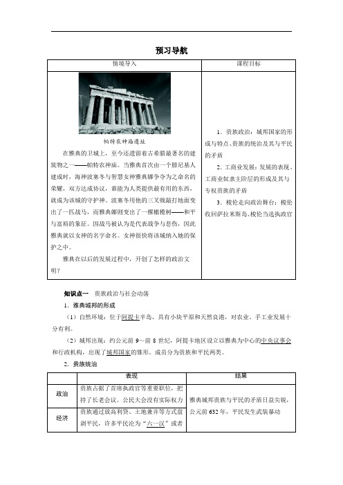 历史选修1预习导航：第一单元第1课 雅典城邦的兴起 含答案 精品