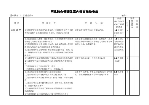 两化融合管理体系内部审核检查表-管理者代表