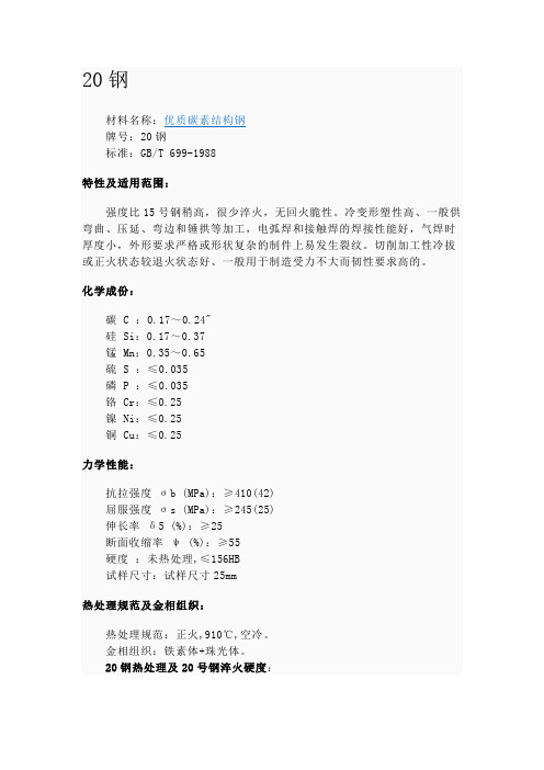 20钢的化学元素含量及用途