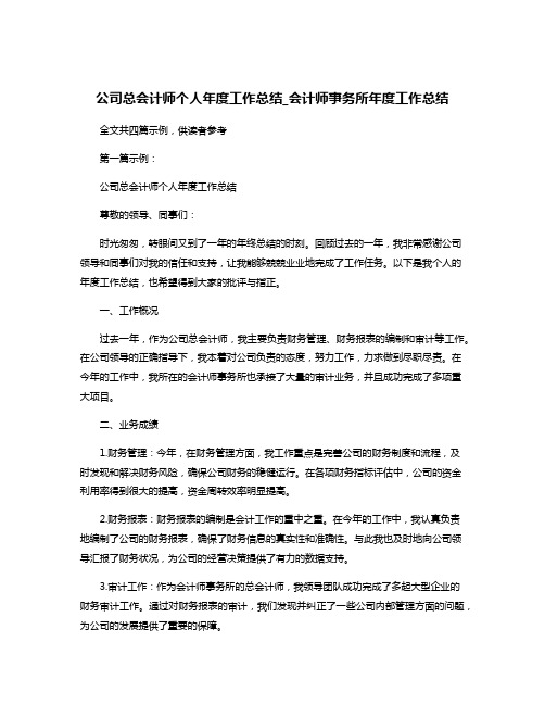 公司总会计师个人年度工作总结_会计师事务所年度工作总结