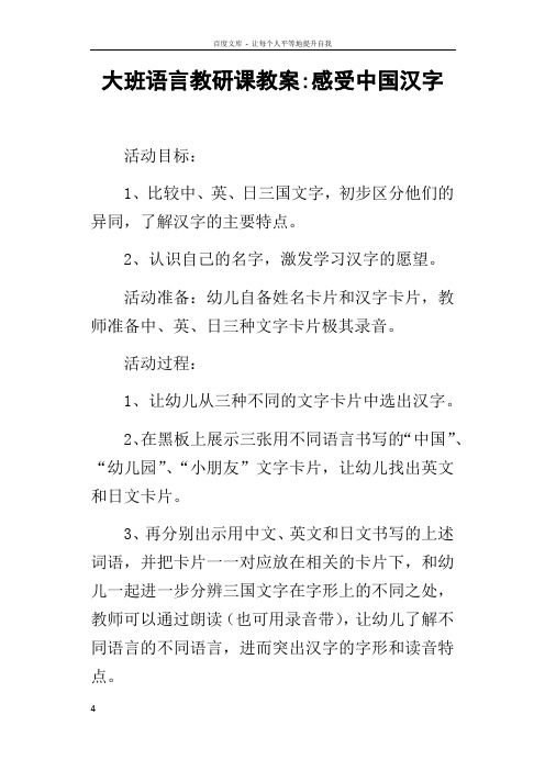 大班语言教研课教案感受中国汉字