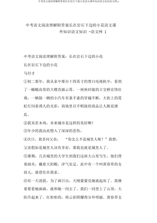 中考语文阅读理解附答案长在岩石下面小花语文课外知识语文知识语文网1