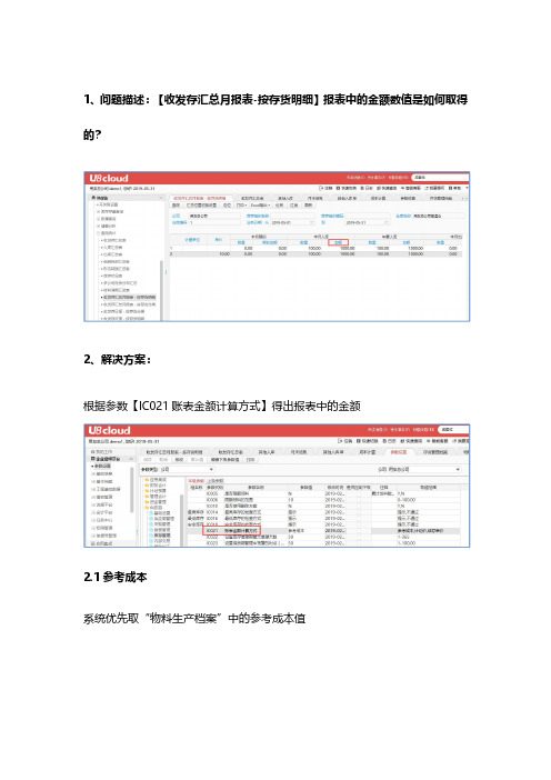 用友U8Cloud-U8C2.5库存管理-【收发存汇总月报表-按存货明细】金额取值规则