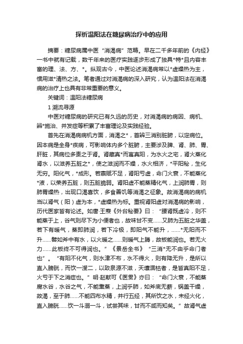 探析温阳法在糖尿病治疗中的应用