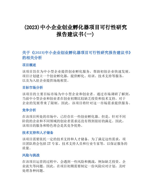 (2023)中小企业创业孵化器项目可行性研究报告建议书(一)