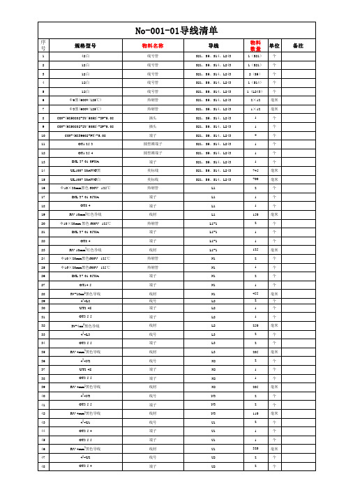 No-001-01导线清单