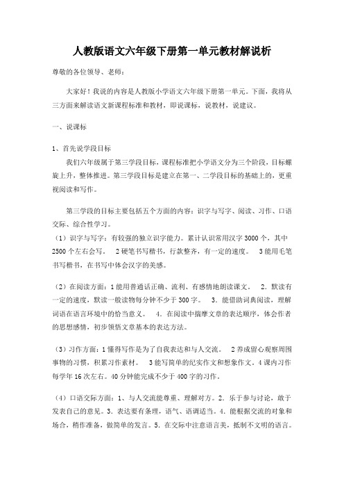 语文六年级下册第一单元三说一看