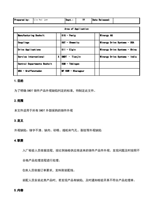 铸件缺陷判定标准