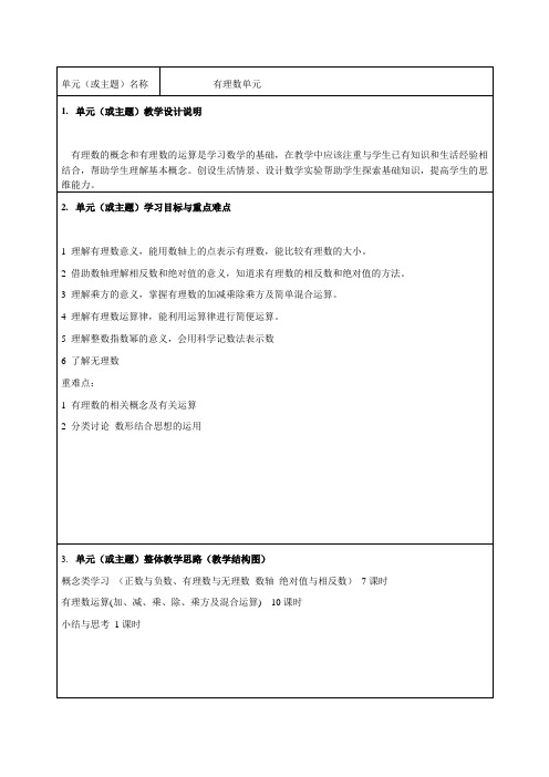 《有理数》单元教学设计-优质教案