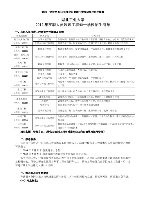 (正式版)湖北工业大学2012年非全日制硕士学位研究生招生简章