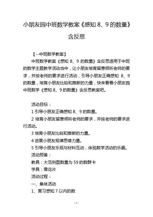 幼儿园中班数学教案《感知8、9的数量》含反思