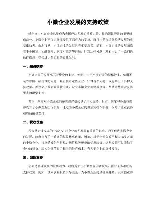 小微企业发展的支持政策