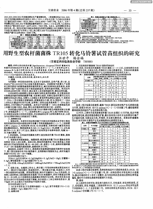 用野生型农杆菌菌株TR105转化马铃薯试管苗组织的研究