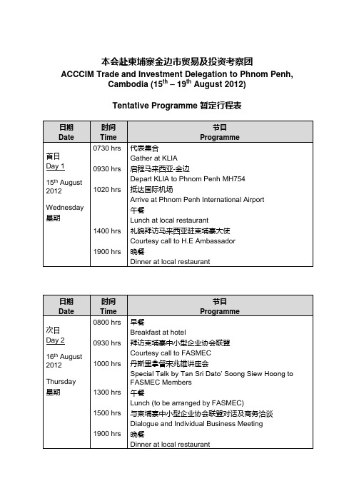 TENTATIVE PROGRAMME 暂定行程表 - 马来西亚中华总商会