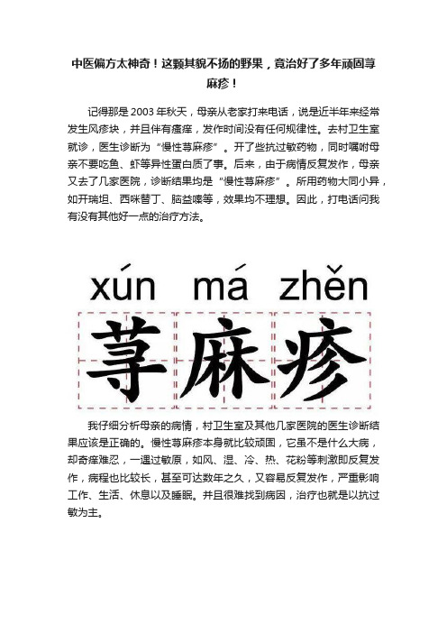 中医偏方太神奇！这颗其貌不扬的野果，竟治好了多年顽固荨麻疹！