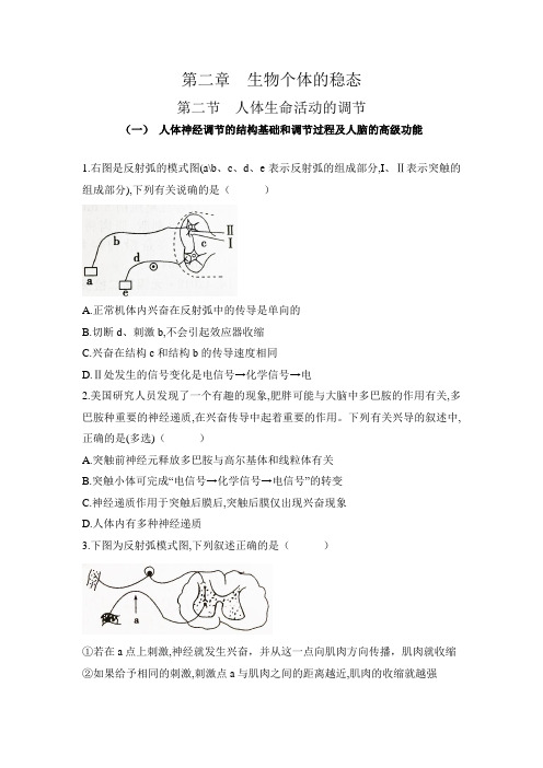 高中生物必修3试题及答案-2.2.1人体的稳态-人体生命活动的调节-人体神经调节及人脑高级功能