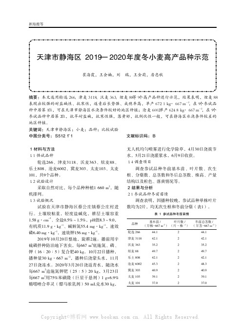 天津市静海区2019—2020 年度冬小麦高产品种示范