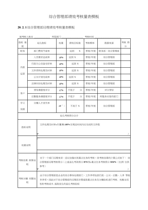 综合管理部绩效考核量表模板