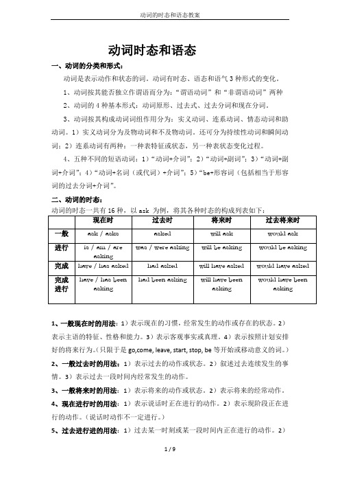 动词的时态和语态教案