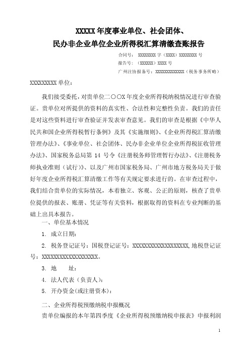 民办非企业单位企业所得税汇算清缴查账报告