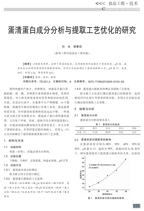 蛋清蛋白成分分析与提取工艺优化的研究