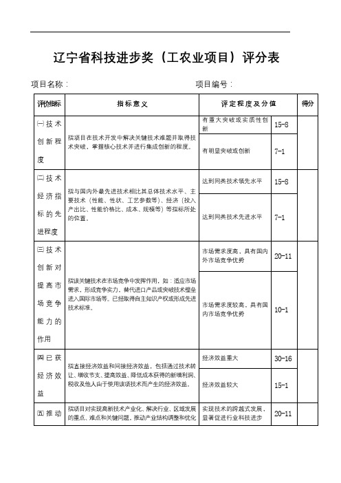 辽宁省科技进步奖(工农业项目)评分表【模板】