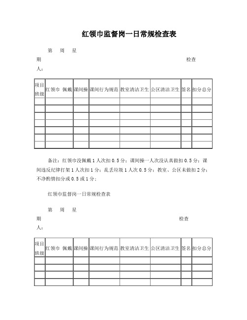 红领巾监督岗一日常规检查表