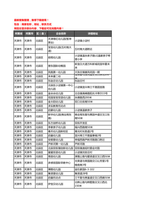 新版天津市天津市北辰区幼儿园企业公司商家户名录单联系方式地址大全234家