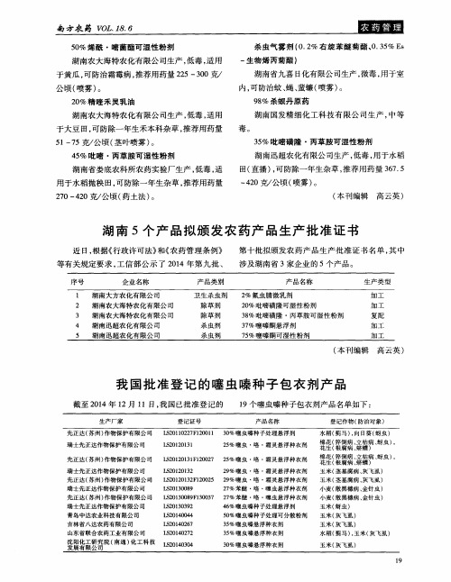 我国批准登记的噻虫嗪种子包衣剂产品