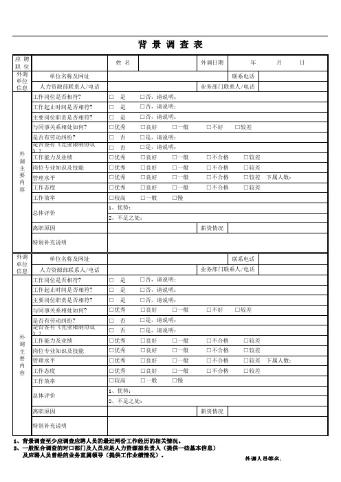 背景调查表(模板)