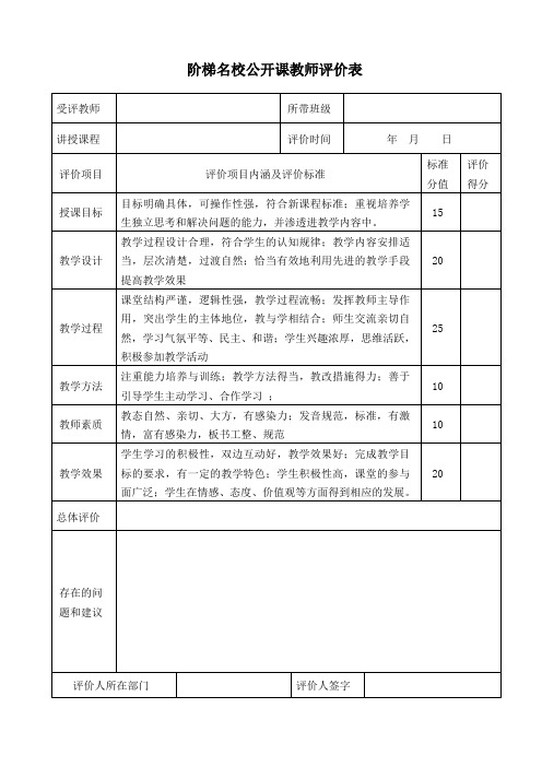 阶梯名校公开课教师评价表