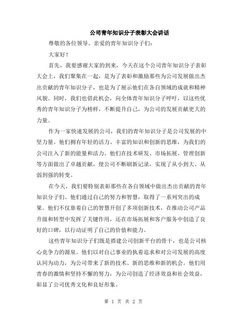 公司青年知识分子表彰大会讲话