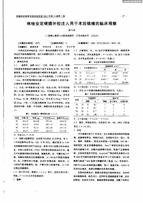 咪唑安定硬膜外腔注入用于术后镇痛的临床观察