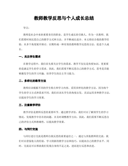 教师教学反思与个人成长总结