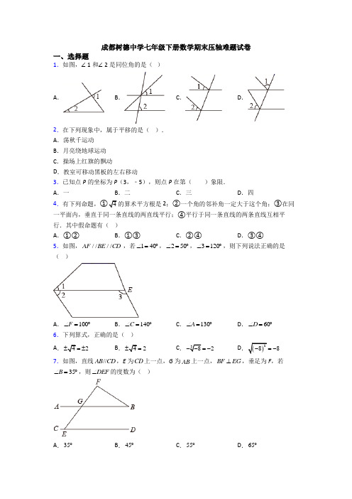 成都树德中学七年级下册数学期末压轴难题试卷