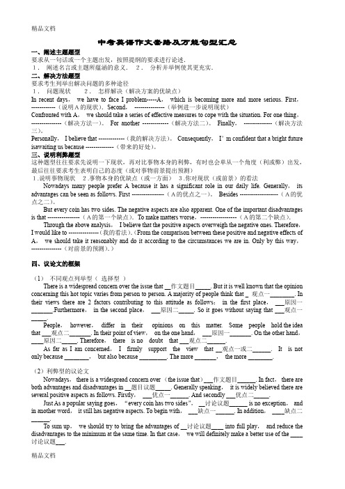 最新中考英语作文套路及句型汇总