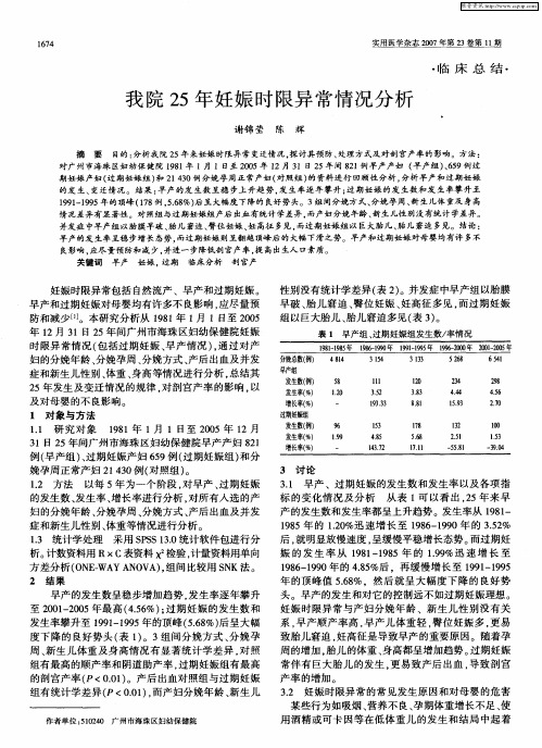 我院25年妊娠时限异常情况分析