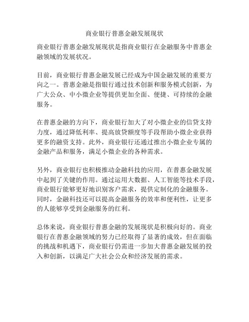 商业银行普惠金融发展现状